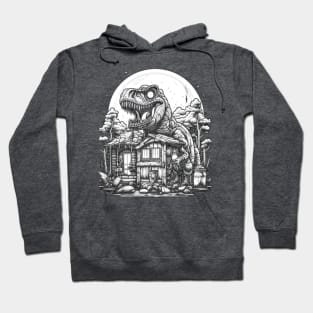 Scary White Night of T Rex Dinosaur Attack Hoodie